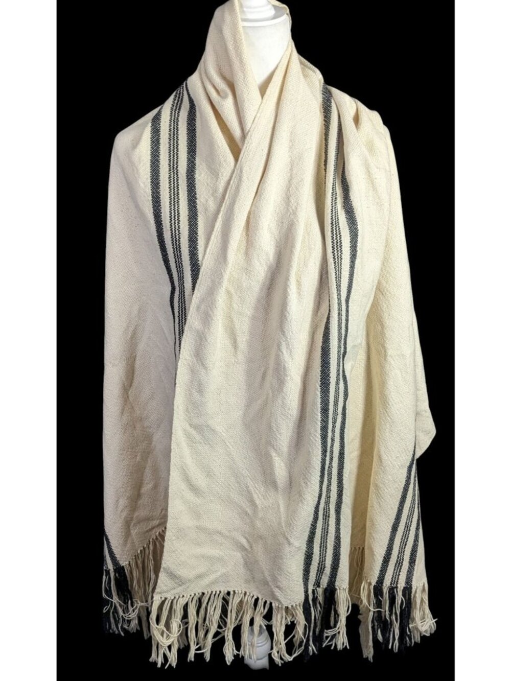 Apiece Apart Striped 100% Cotton Fringe Throw Blanket Shawl Made In Peru 39x72 O